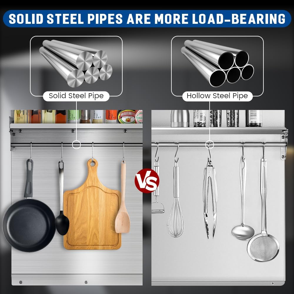 Range Backsplash, 42"x 30" Stainless Steel Backsplash,Easy Clean And Installation with Storage Shelf & Hanging Rack,Range Hood Stainless Steel Backsplash for Stove