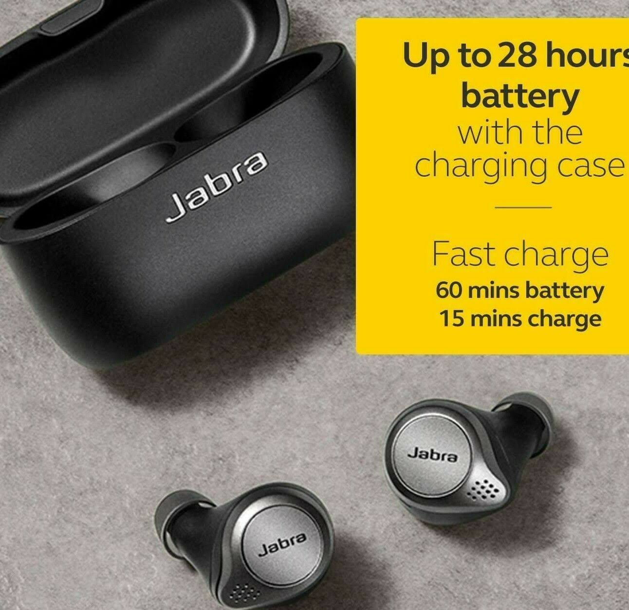 Jabra Elite 75t Bluetooth Wireless In-Ear True Earphones with Mic - Noise-Canceling - Titanium Black