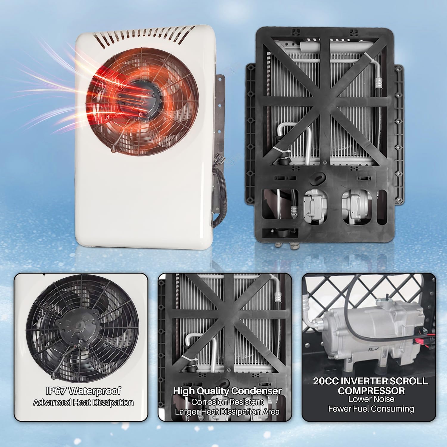 12V Air Conditioner 8500BTU, Mini Split 12 Volt Air Conditioner, Parking AC 12 Volt DC Air Conditioner, Cooling Low Noise for Big Rig Sleeper, Semi Trucks, Pickup, Trucks, Car, RV, Vans, Buses