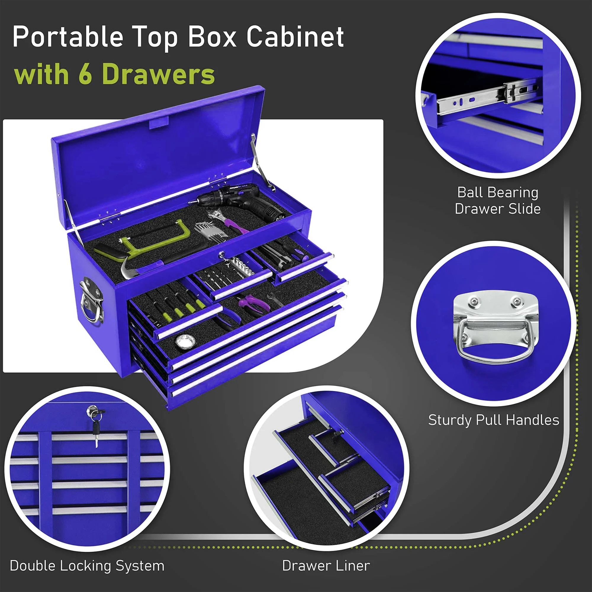 Aukfa Tool Chest, 2 in 1 Steel Rolling Tool Box & Cabinet On Wheels for Garage, 8-Drawer, Blue