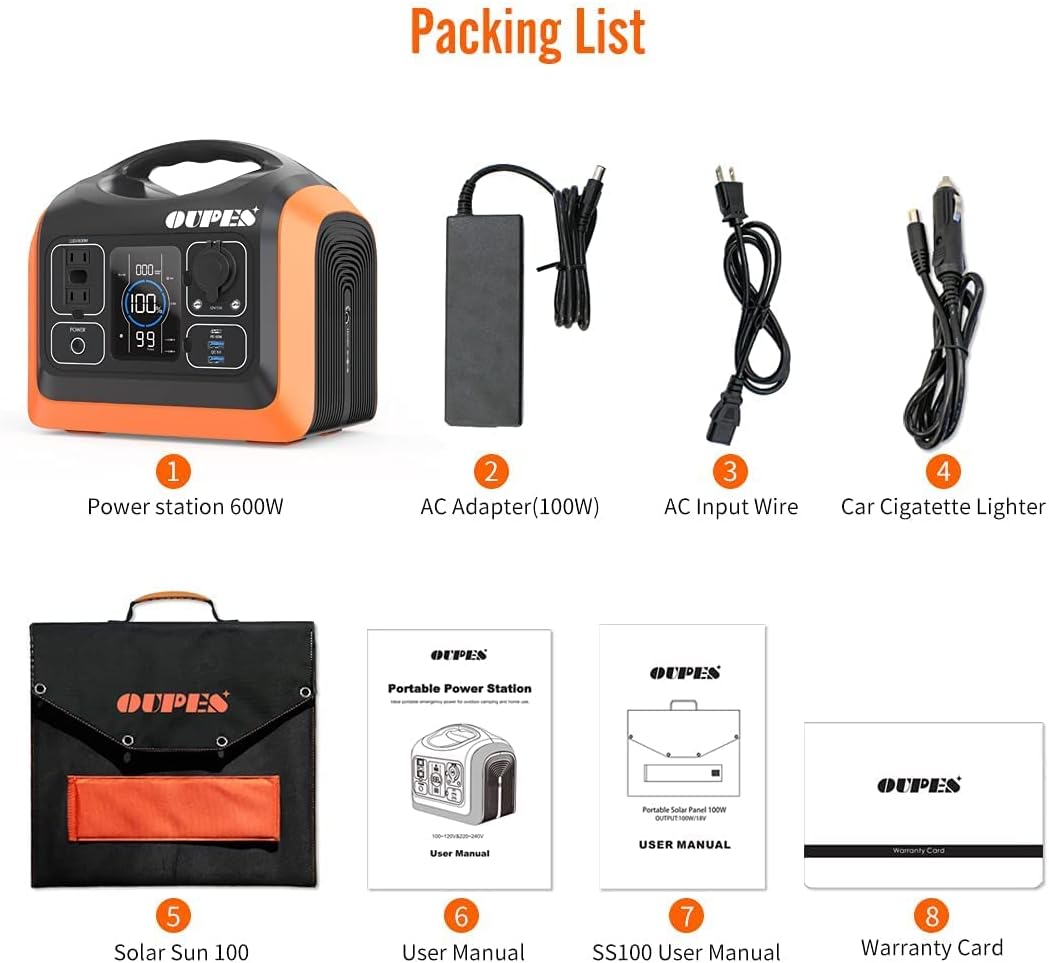 OUPES Solar Generator 1800W/1488Wh w/ 2 X 100W Foldable Solar Panel, Portable Power Station (Peak 4000W) 10 AC Outputs, LiFePO4 Battery w/ 3x 110V AC Outlets for Outdoors Adventure Travel Camping RV Emergency