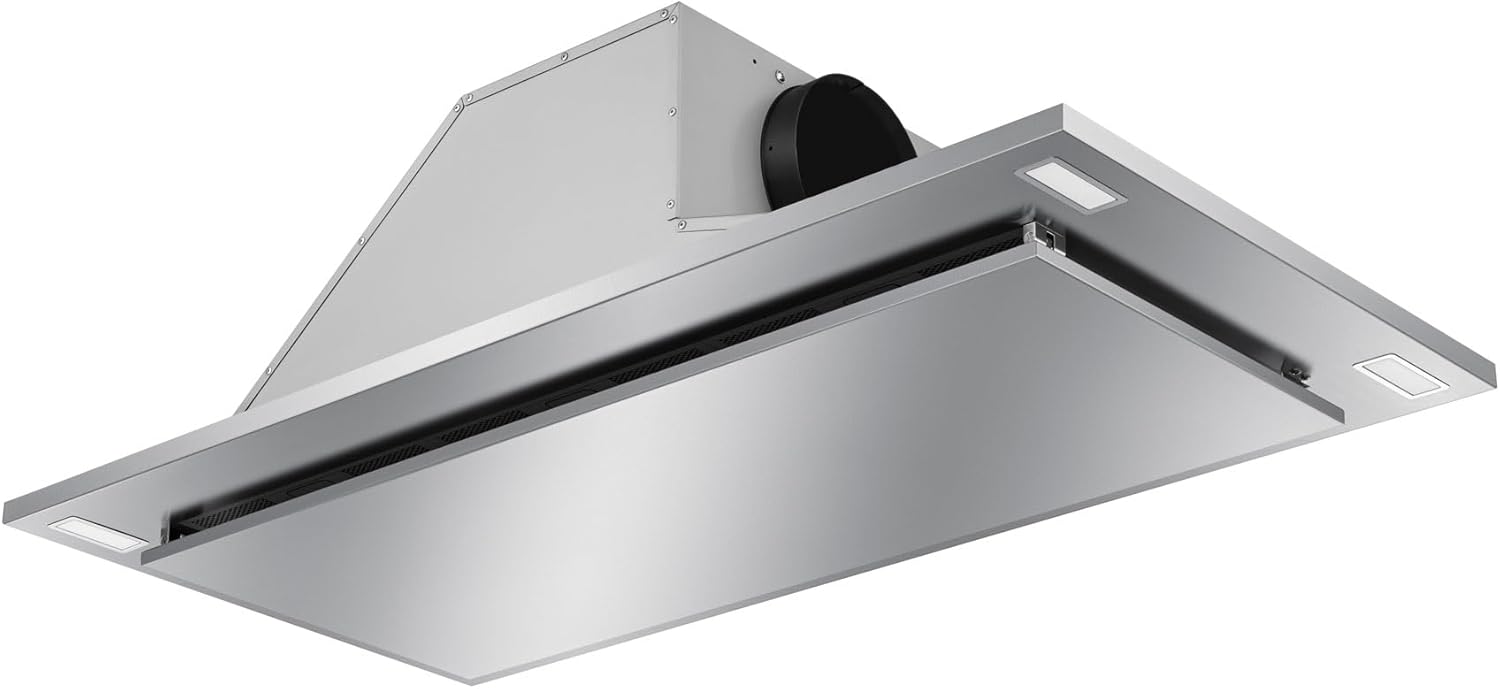 VICTORY Sunset, 600 CFM Flush Ceiling Mount Insert Island Range Hood 38 Inch, Stainless Steel, Dimmable Lights, Easy to Use Wall Control
