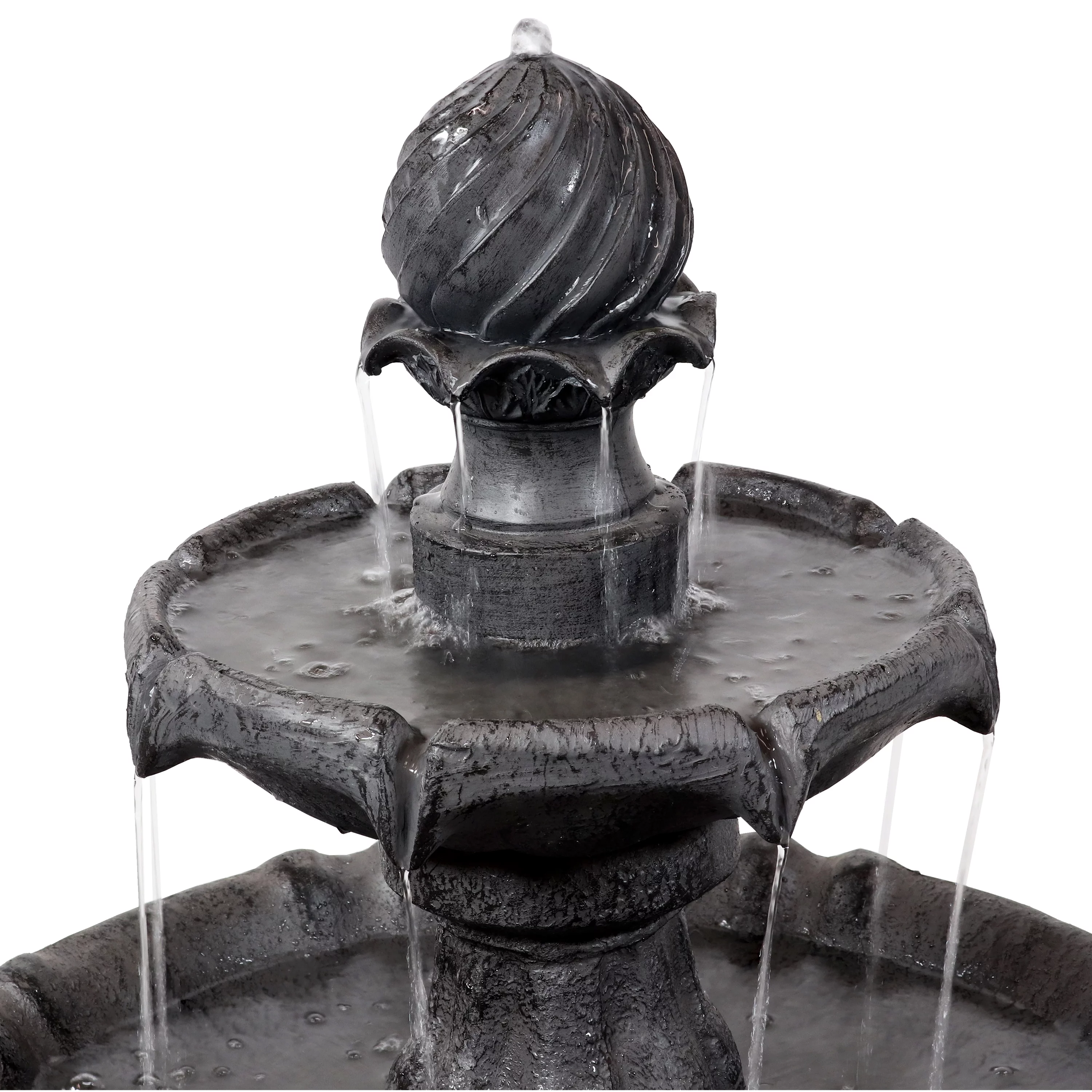 Sunnydaze 2-Tier Solar Outdoor Water Fountain with Battery Backup - Black Finish - 35" H