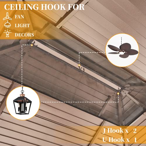 YOLENY 10' x 12' Hardtop Gazebo, Wood-Looking Gazebo with Galvanized Steel Double Roof, Aluminum Frame, Permanent Metal Pavilion with Netting and Curtains for Deck, Backyard, Patio and Lawns