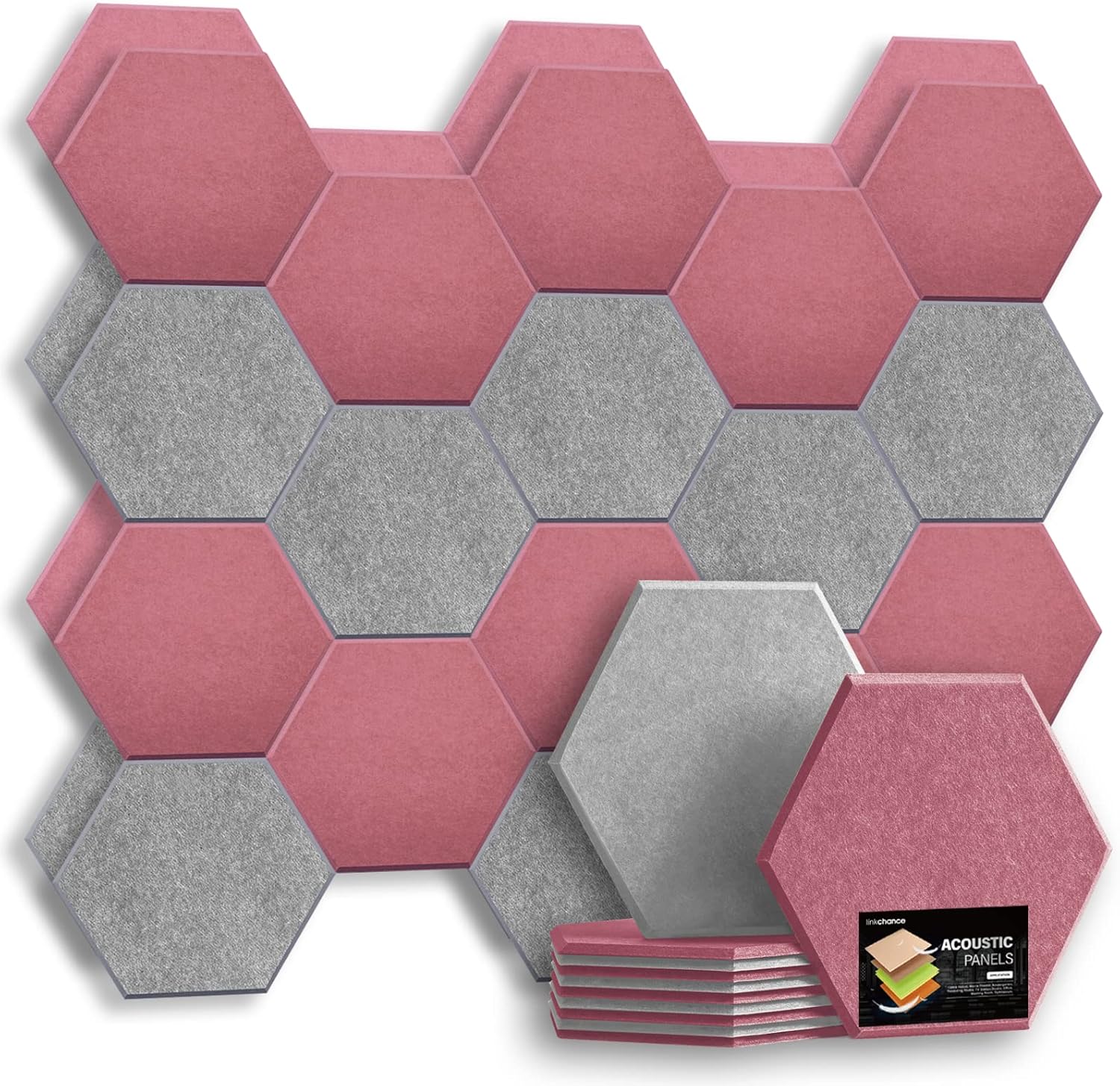 LINKCHANCE Acoustic Panels - Sound Absorbing Wall Panel - Decorative Sound Proof Dampening Wall Padding 14x 13x 0.4 Studio Recording Acoustical Treatments Panel (12 Pack, White) Pack of 2