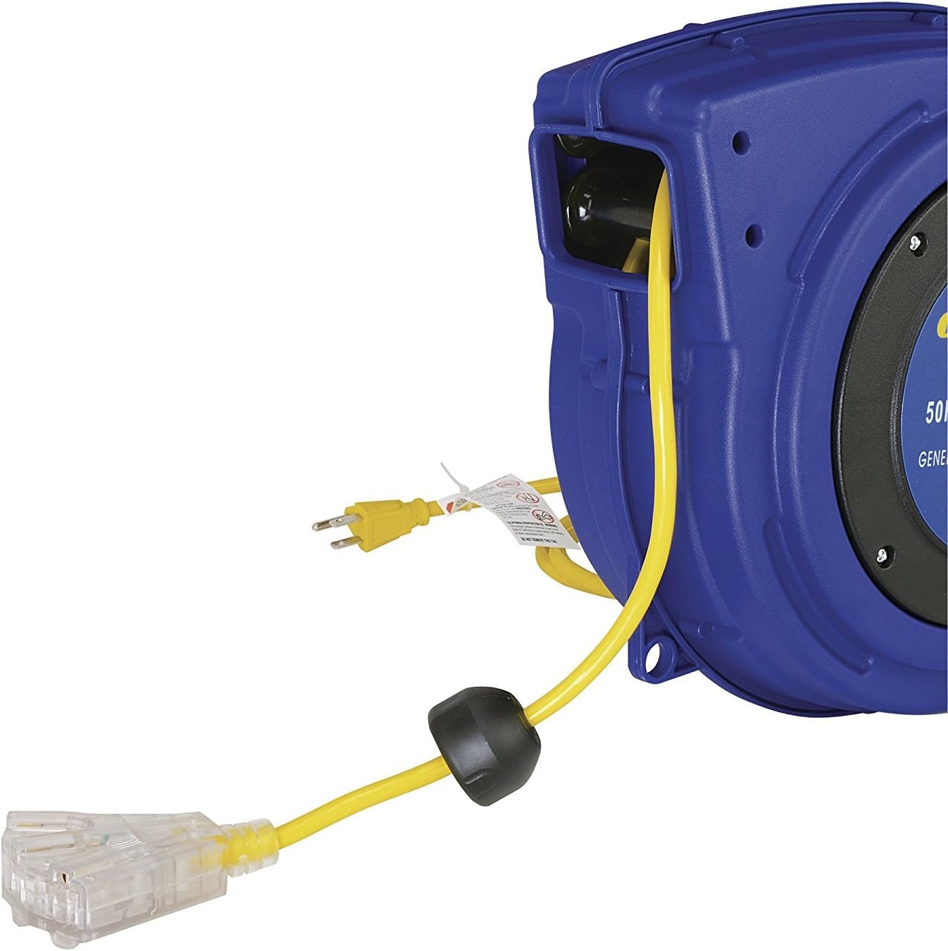 Goodyear Extension Cord Reel Retractable 16AWG x 50' Foot 3C/SJTOW Commercial Cable LED Triple Tap Connector Power 7.5A 125VAC 938W