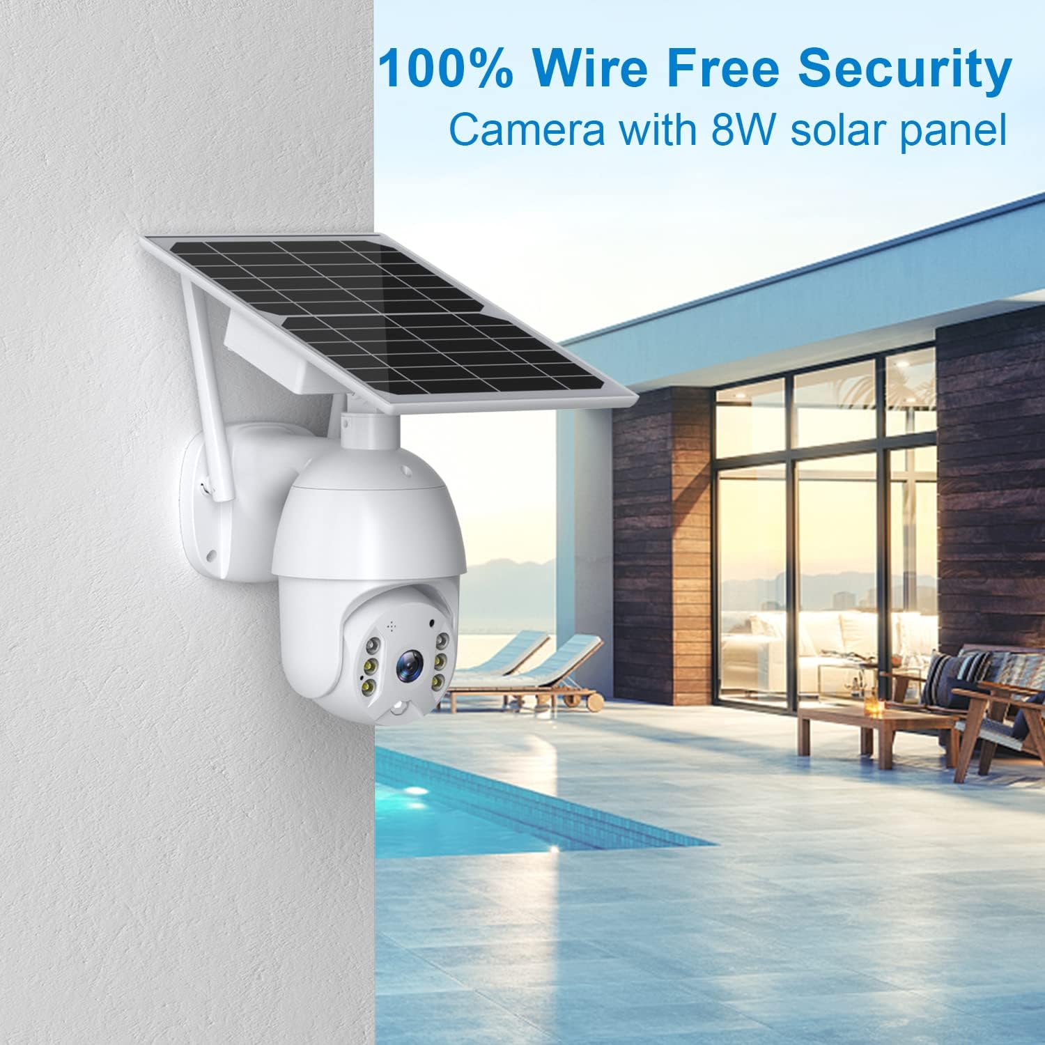Outdoor Solar Security Camera Wireless PTZ Pan/Tilt Digital Zoom Color Night Vision PIR Siren WiFi Home Surveillance Spotlight CamTwo-Way Talk Cloud/SD Card Storage 18000mAh Battery Powered