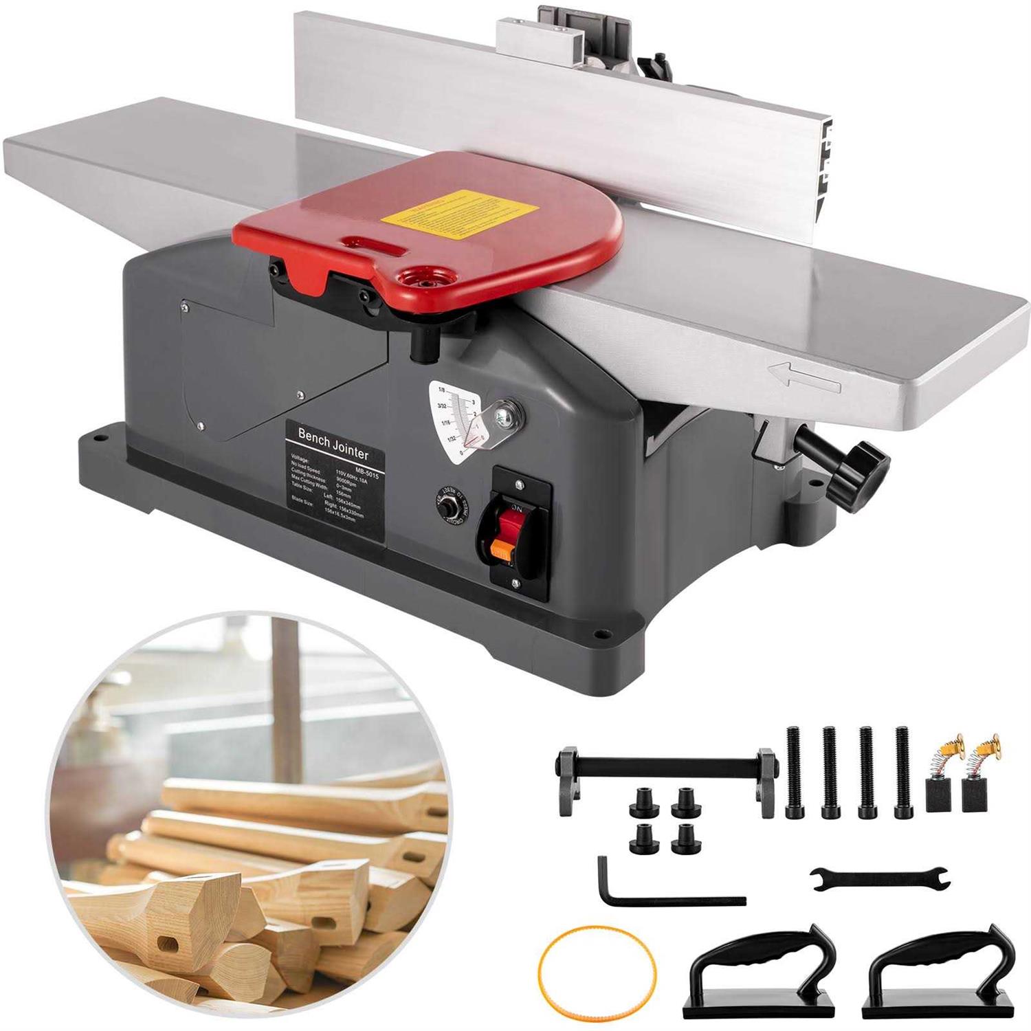 VEVOR Woodworking Benchtop Jointers 6inch with 1650W Motor,Heavy Duty Benchtop Planer Precise Cutterhead 2000rpm 2 Push Blocks Fence Depth - Shop Hardware Tools Online Store