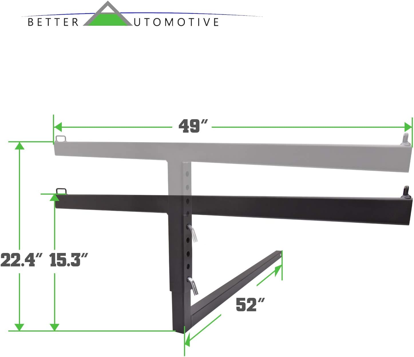 BETTER AUTOMOTIVE 2” Truck Bed Trailer Hitch Mount Extender 500 LBS Capacity Utility Adjustable Universal Pick Up Extension Rack for Kayak Canoe Ladder Lumber Pipes Cargo Carrier Accessories with Pins