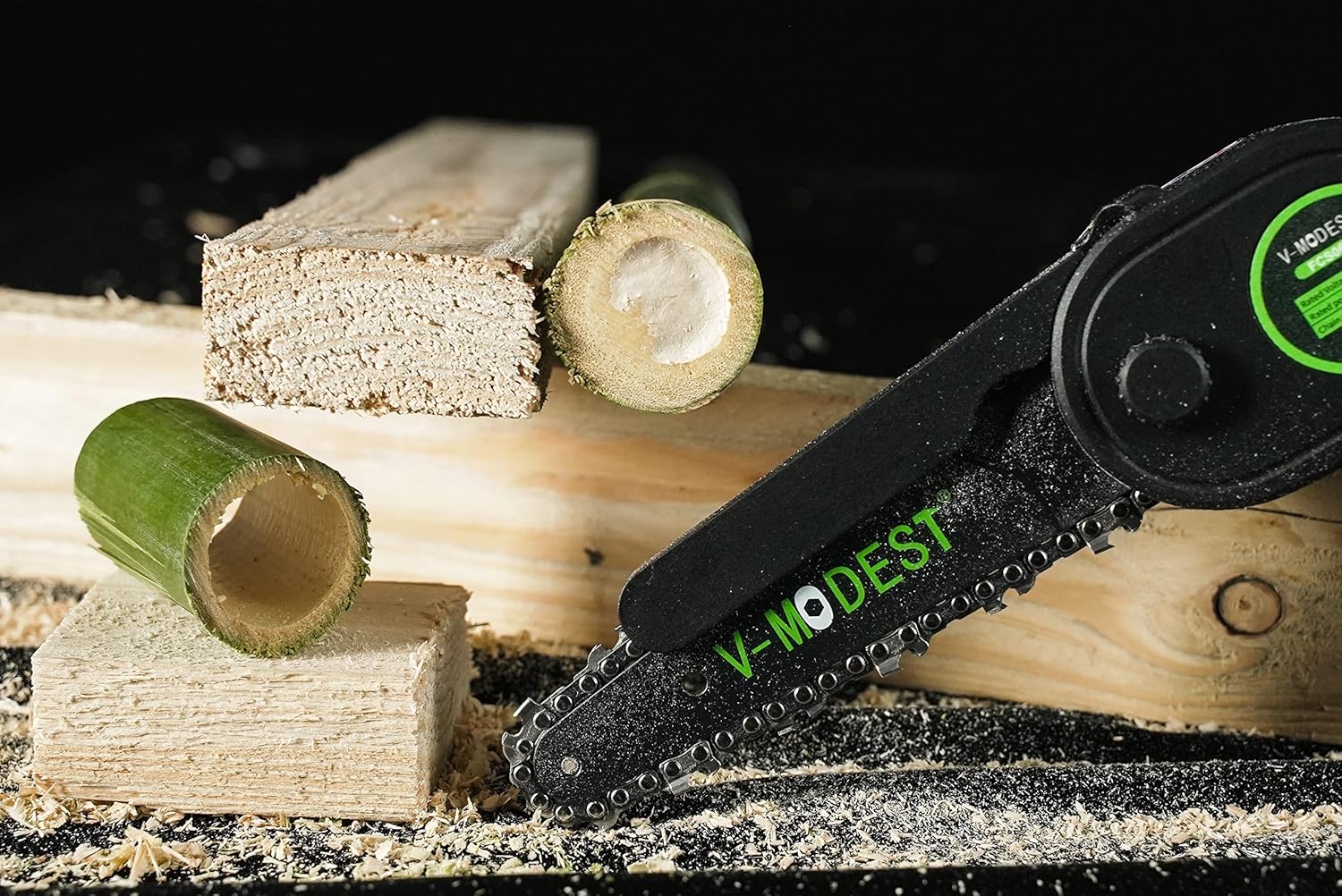 Mini Chainsaw 6 Inch 4 Inch Cordless, V-MODEST Upgraded One-Handheld Electric Chainsaw Brushless Motor with 2 Rechargeable Battery,3 Chains,Security Lock Design for Wood Cutting Trimming Pruning