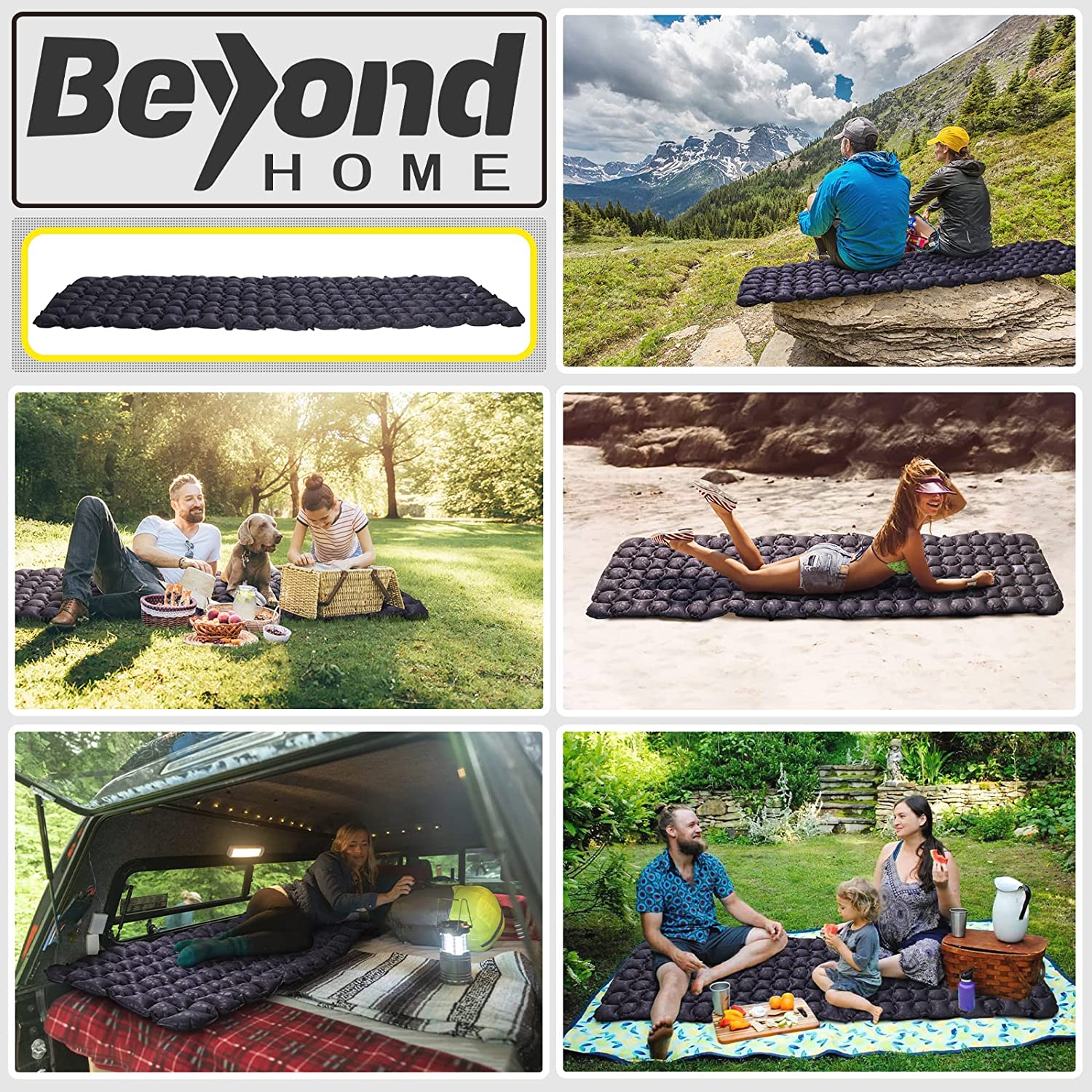 Beyondhome Sleeping Pad, 74.5"L x 23"W x 2.1"H One Person Camping Mattress for Backpacking, Hiking- Navy Blue