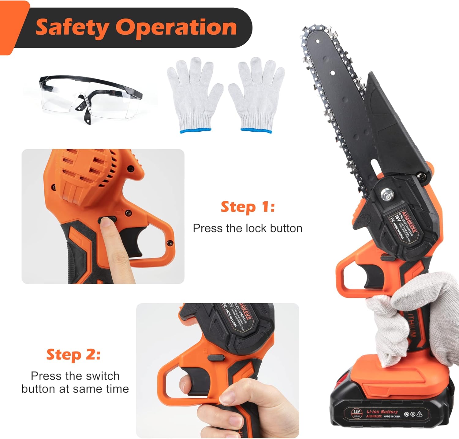 Mini Chainsaw 6 Inch, AISHIKEKE Cordless Power Chainsaw with 2 Rechargeable Battery, Portable One-Hand Handheld Small Pruning Saw with Security Lock for Tree Trimming Wood Cutting Pack of 2