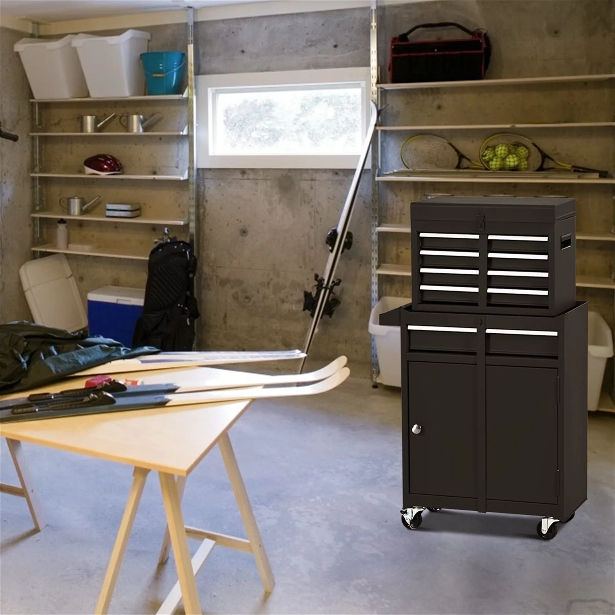 Aukfa Tool Chest, 2 in 1 Steel Rolling Tool Box & Cabinet On Wheels for Garage, 8-Drawer, Blue