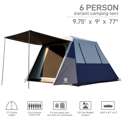 EVER ADVANCED Blackout 6 Person Camping Tent, Instant Cabin Tent for Family with Vestibule and Large Mesh Windows, 60s Easy Setup, Double Layer, Water-Resistant