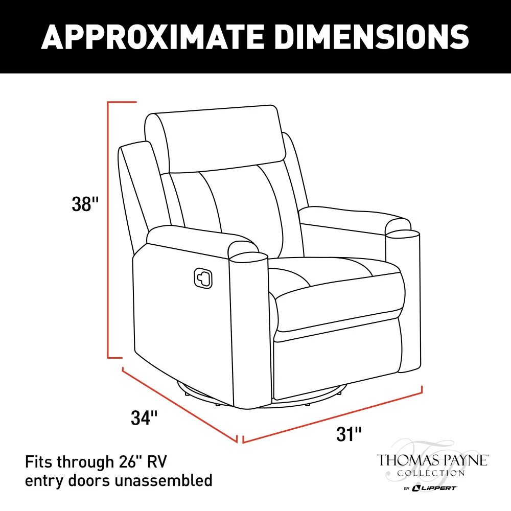 THOMAS PAYNE Swivel Glider Recliner for 5th Wheel RVs, Travel Trailers and Motorhomes, Grummond