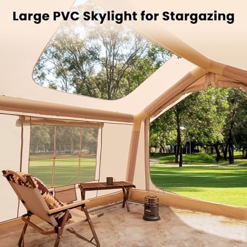Inflatable Tents for Camping, Blow Up Tent with Hand Pump, Easy Setup Inflatable Hot Tent with Stove Jack, Waterproof Oxford Air Glamping Tents for Camping Adult 4-6 Person