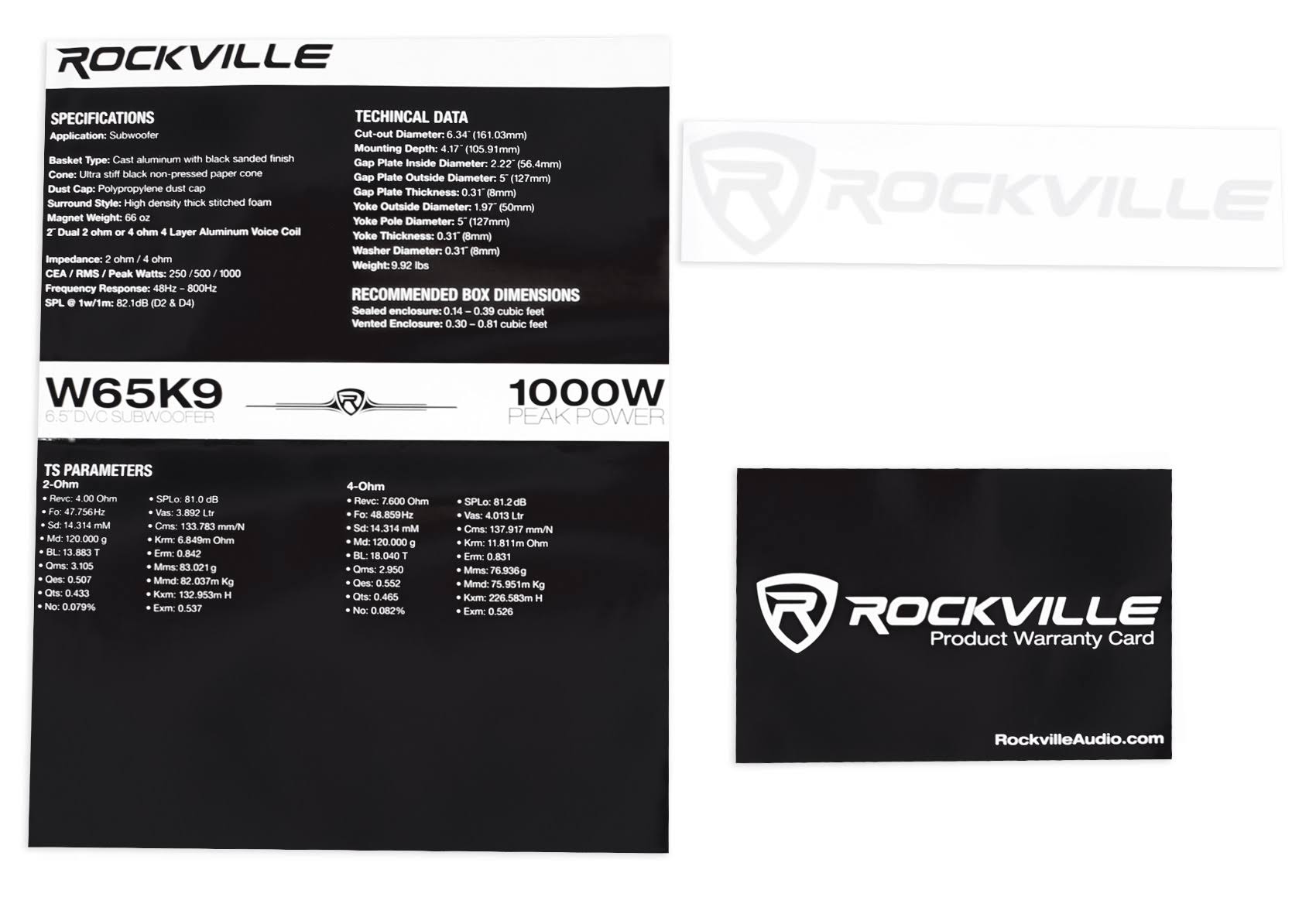 Rockville W65k9d4 6.5x22 1000W Car Audio Subwoofer Dual 4-Ohm SUB CEA Compliant