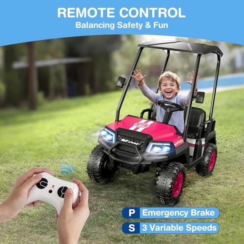 R9 24V Kids Golf Cart, 4 Seats, 4WD Kids Electric Car w/Remote Control, Detachable Awning, Spring Suspension, Multimedia Functions Including Music, Story, Wireless Connection, Horn, Power Display