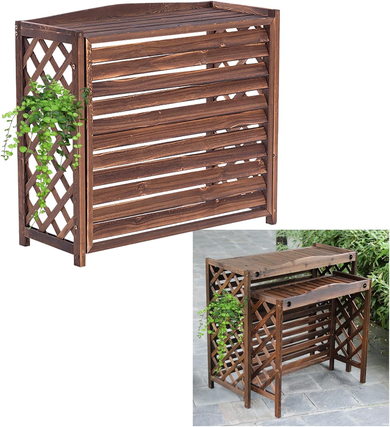 Ac fence for outside unit, Air Conditioner Privacy Fence Screen Outdoor, Outdoor unit mini split air conditioner cover, air conditioner fence 3 panel, Free Standing Plant Stand(Size:120*57*100cm)