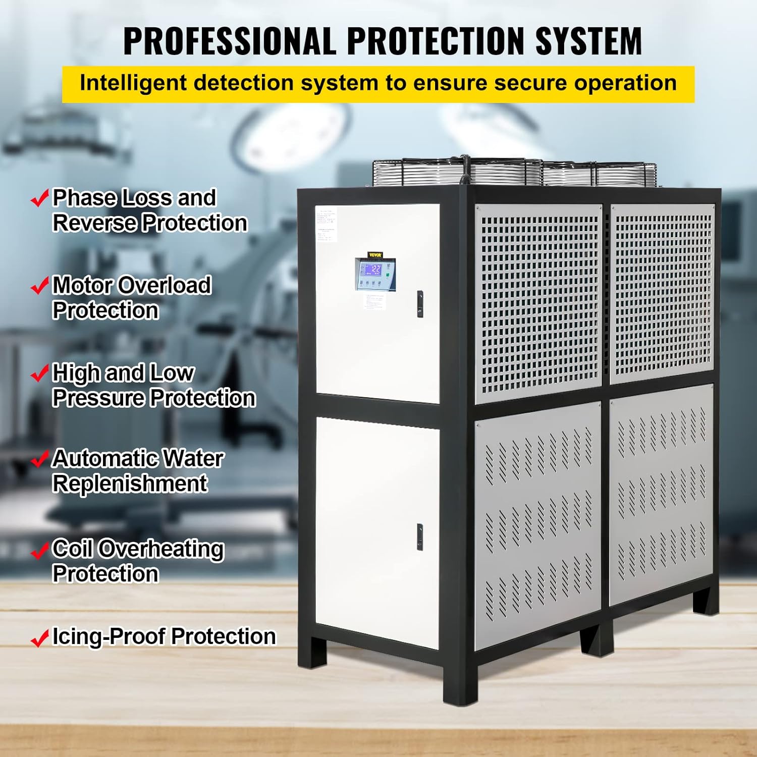 VEVOR Water Chiller 15Ton, Capacity Industrial Chiller 15Hp, Air-Cooled Water Chiller, Finned Condenser, with Micro-Computer Control, Stainless Steel Water Tank Chiller Machine for Cooling Water