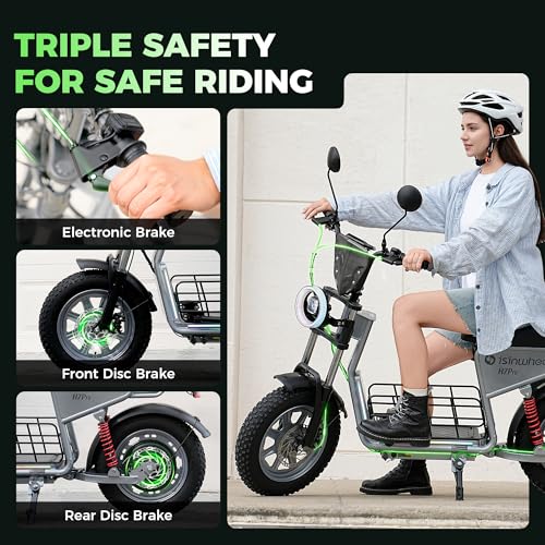 isinwheel Electric Scooter Adults, 21/38 MPH Top Speed & 28/43 Miles Range, 14/16'' Fat Tire Scooter for Adult with Turn Signals & Mood Lights, APP, 1200W Powerful Motor Electric Scooter with Seat
