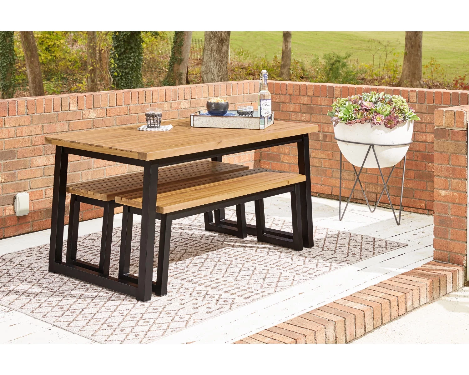 Signature Design by Ashley Casual Town Wood Outdoor Dining Table Set (Set of 3)  Brown/Black