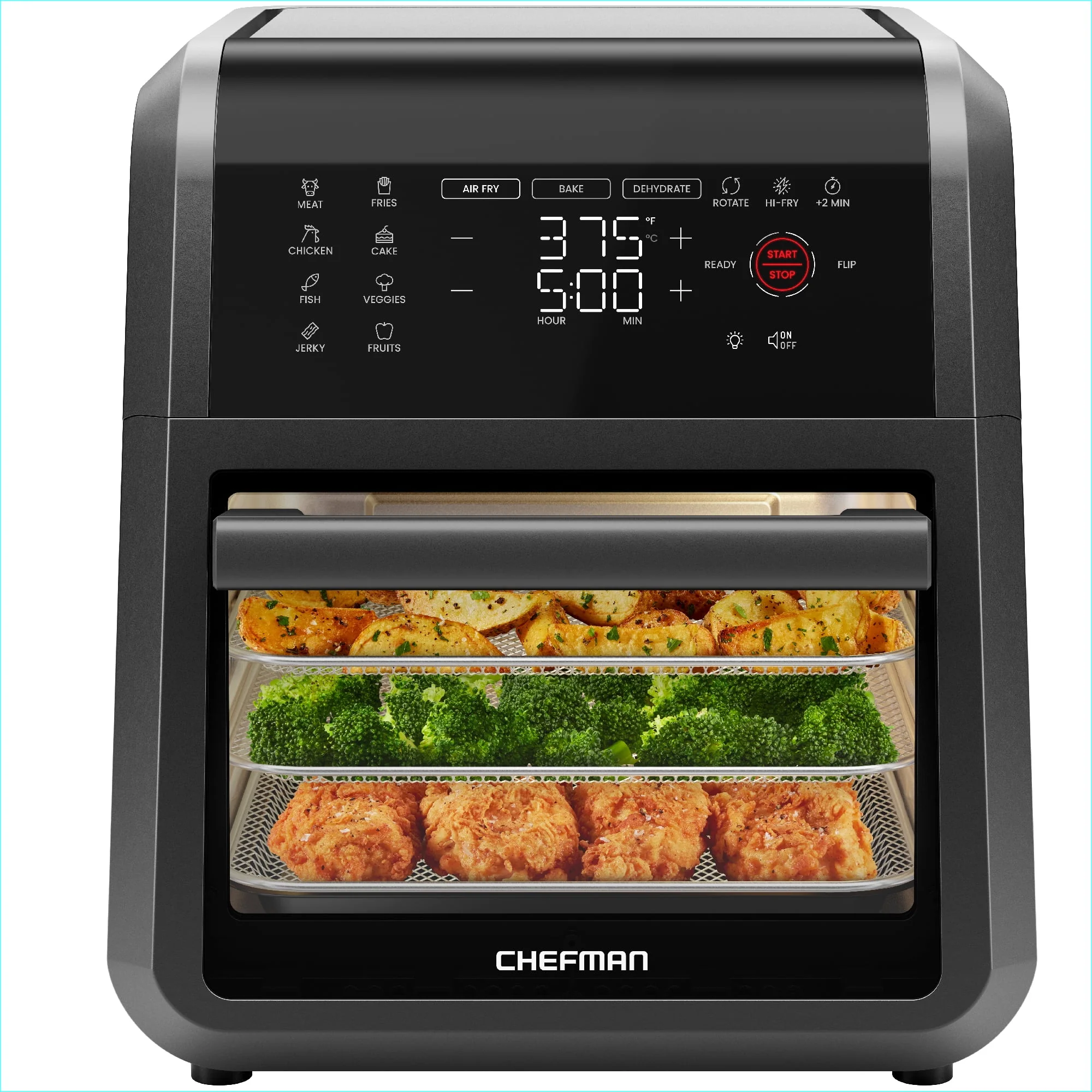 Chefman Multifunctional Digital 10 Qt. Air Fryer+ Rotisserie, Fry, Roast & Bake, 17 Presets - Black, New