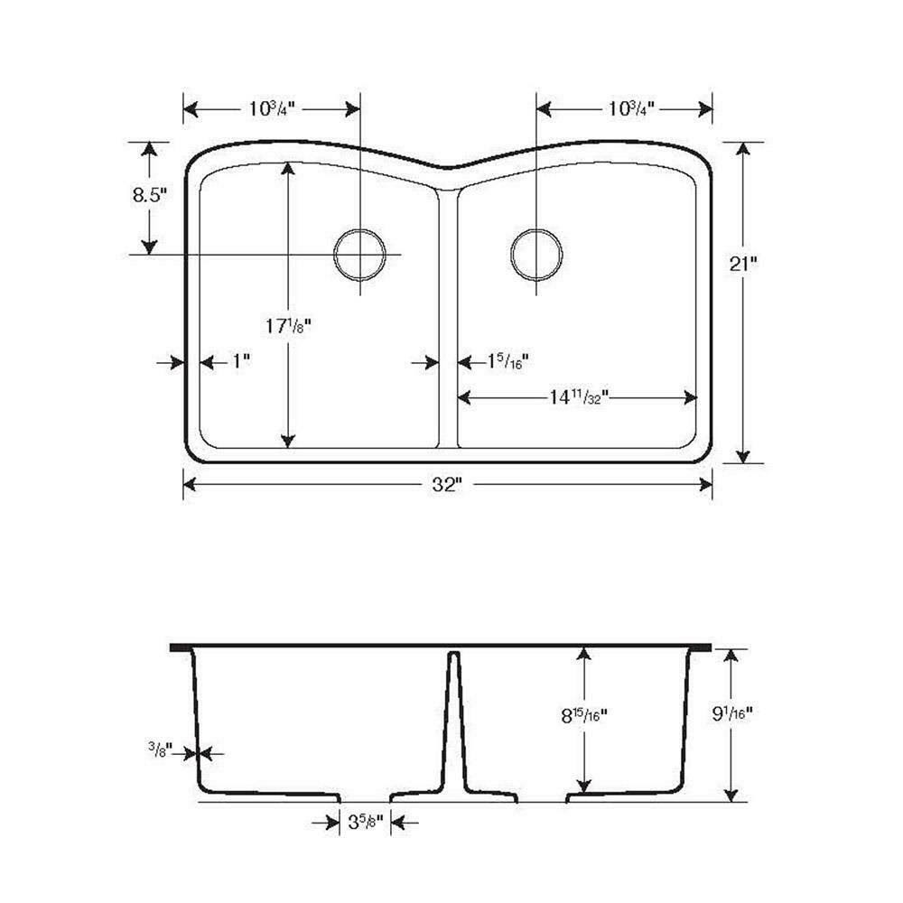 Swanstone QU03322ED Double Basin Undermount Kitchen Sink - Nero