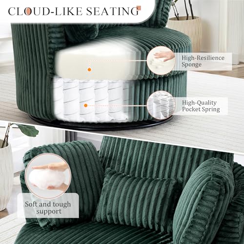Chair and A Half with Ottoman, 360° Swivel Accent Barrel Chair Modern Comfy Round Reading Sofa Swivel Chairs Circle Lounge Chair for Bedroom Living Room w/4 Pillow Lower Seating Heigh (White, Large)