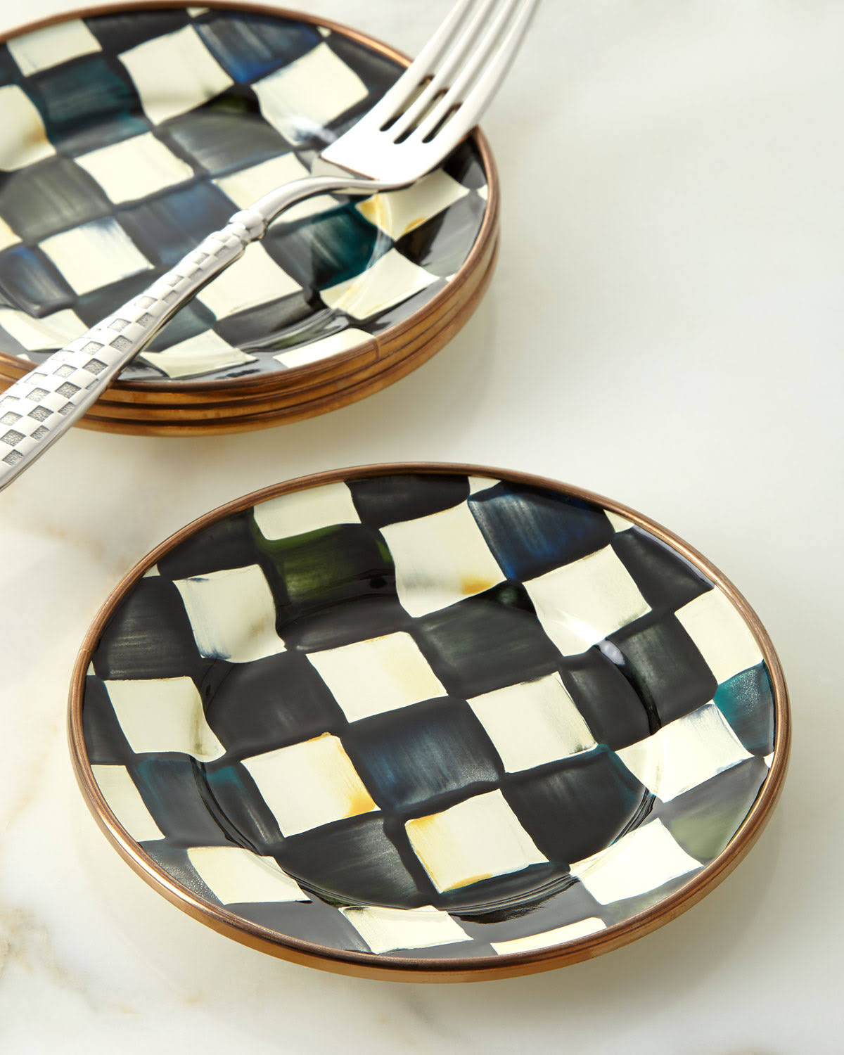MacKenzie-Childs Courtly Check Enamel Canape Plates - Set of 4