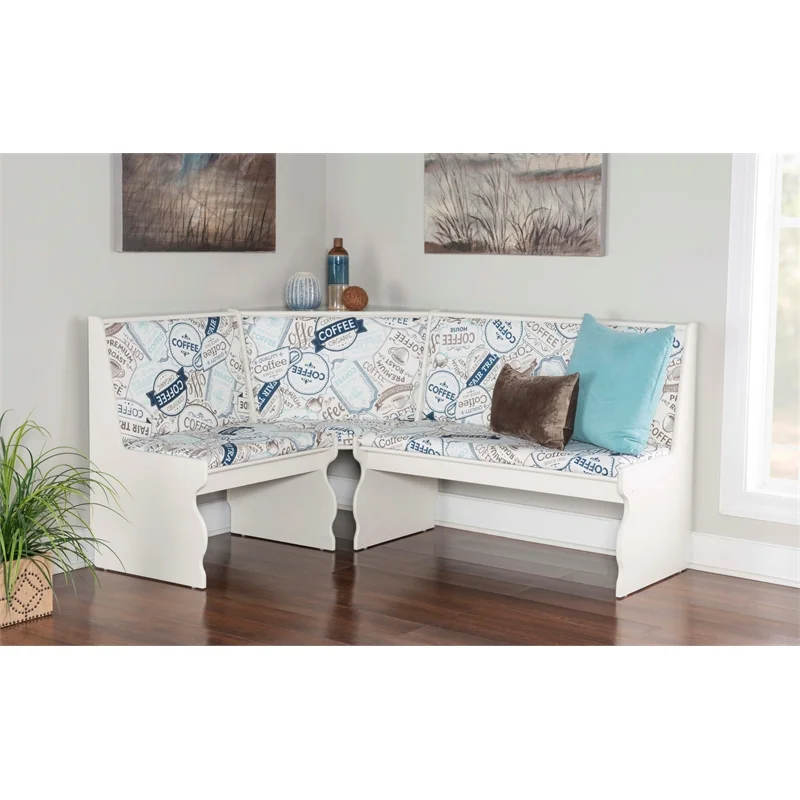 Linon Natasha Wood Corner Nook Dining Set in White