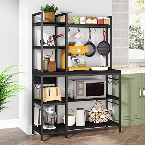 Tribesigns Bakers Rack with Storage Hutch for Kitchen, 43 inch Microwave Oven Stand, 5-Tier Kitchen Utility Storage Shelf, Kitchen Rack Organization and Storage with 10 Hooks for Kitchen, Dining Room