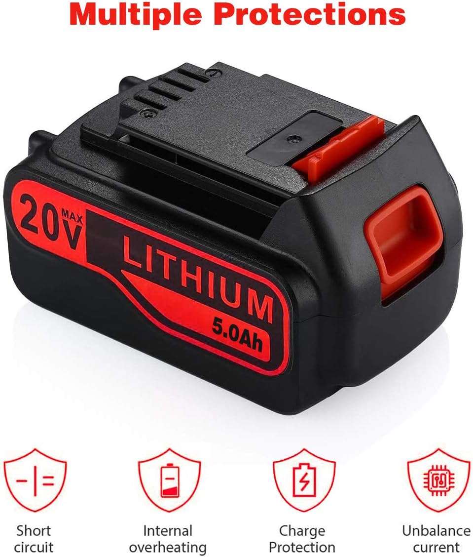 4PACK LB2X4020 LBXR20 5.0Ah 20V Lithium-Ion Max Rechargeable Replacement Battery for Black & Decker LBXR20 LBXR20-OPE LB20 LBX20 LBX4020 LB2X4020-OPE Cordless Power Tools (US Stock)