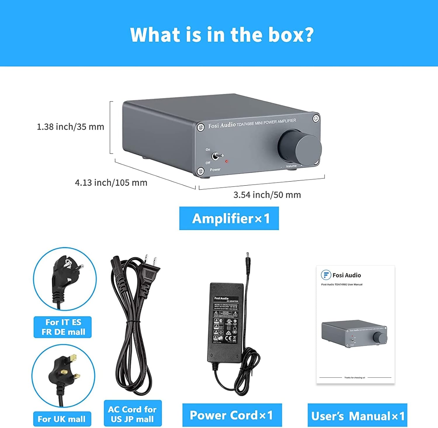 Fosi Audio TDA7498E 2 Channel 160W x2 Stereo Audio Amplifier Mini Hi-Fi Class D Integrated Amp for Passive Speakers with 24V Power Supply Pack of 2