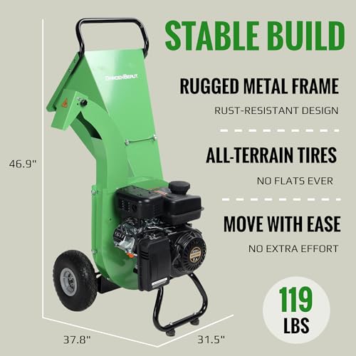 S3 Wood Chipper Shredder, 7HP 212cc Gas Powered Heavy Duty, 3" Max Wood Diameter Capacity, 15: 1 Reduction Ratio, Easy Assembly, 1-Year Warranty After Product Registration