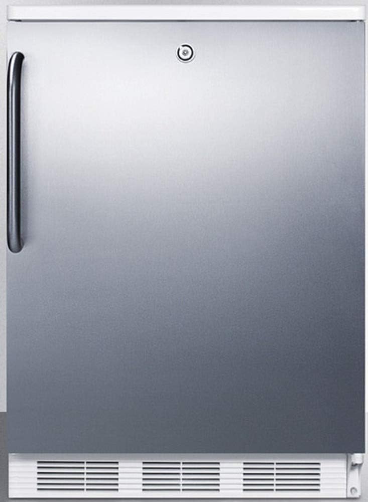 Summit Appliance CT66LWBISSTB Built-in Undercounter Refrigerator-Freezer for General Purpose Use with Lock, Dual Evaporator Cooling, Stainless steel Door, Towel Bar Handle and White Cabinet