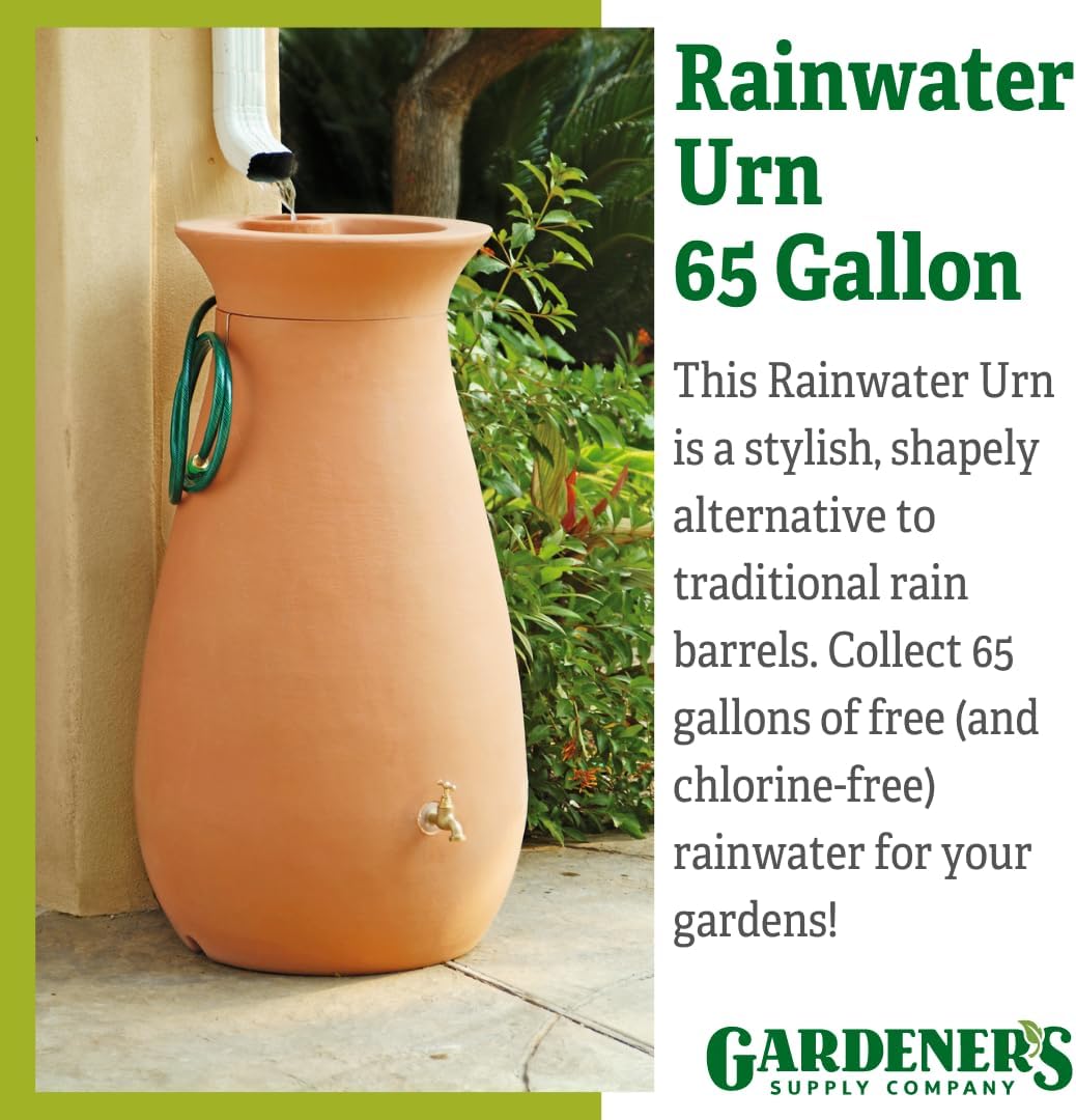 Gardener's Supply Company 65 Gallon Rainwater Collection Urn | Rain Barrel Storage for Rainwater | Eco Friendly Outdoor Rain Catcher & Container | Hose Included | Brass Spigot | Removable Top