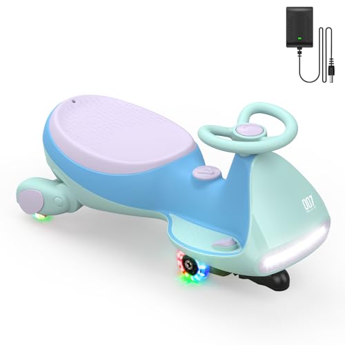 FanttikRide 12V N7 Pro Electric Wiggle Car with Pedal, Rechargeable Battery, CyberWiggle, 2 in 1 Swing Car, 2 Speed, Anti-Rollover, Flashing Wheels, Bluetooth, for Ages 3 and Up, 150 Lbs, Blue
