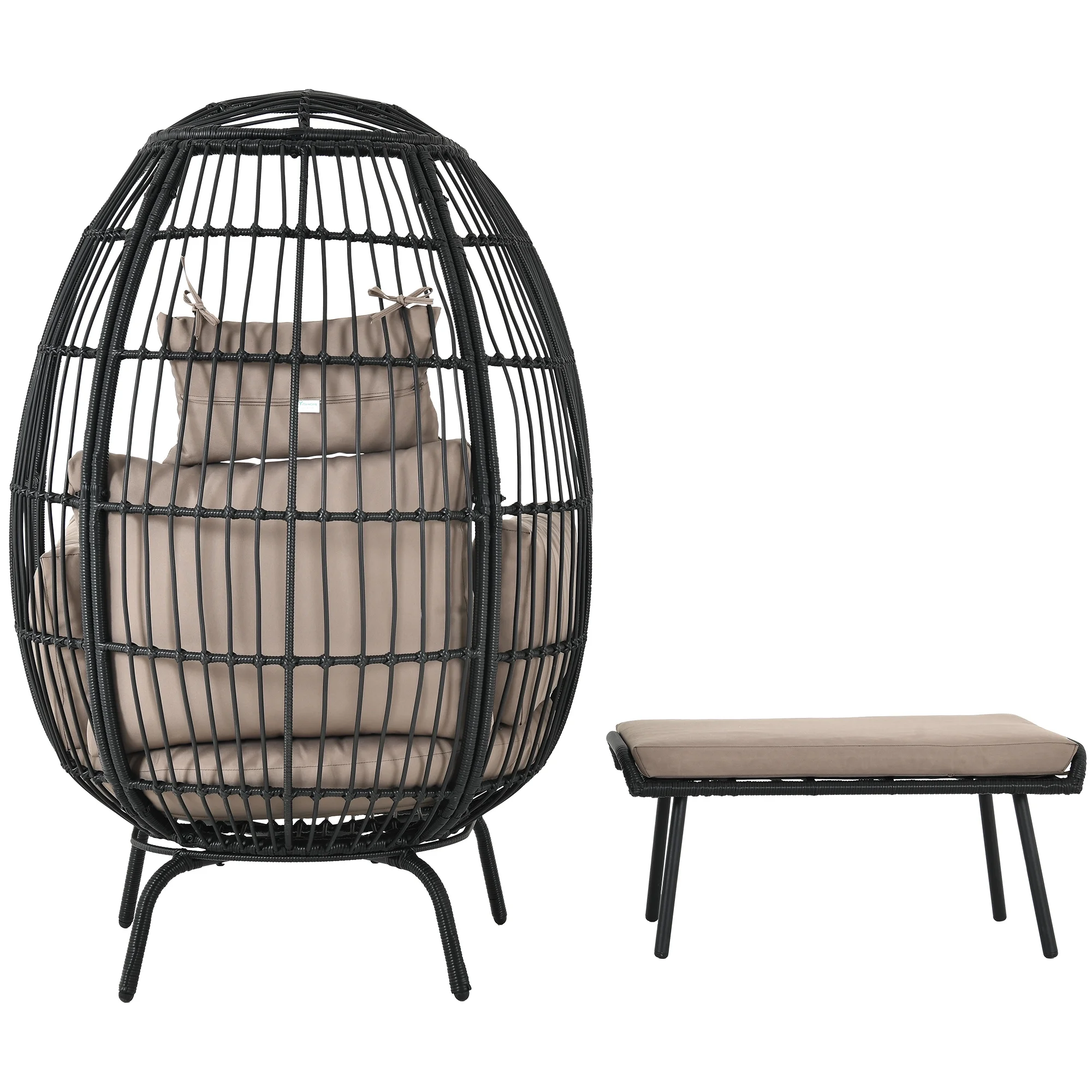 DEXTRUS Wicker Egg Chair with Ottoman,with Stand, Cushions, Egg Chairs for Patio - Black