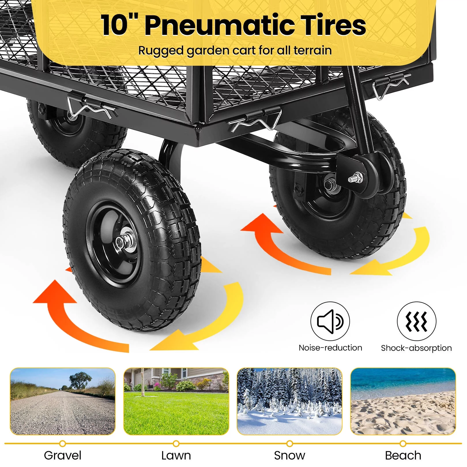 Funcid Steel Garden Cart, Heavy Duty 660 LBS Capacity, with Removable Mesh Sides to Convert into Flatbed, Utility Metal Wagon with 180° Rotating Handle and 10" Tires, Perfect for Garden, Farm, Yard
