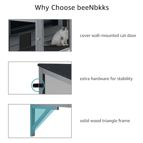 beeNbkks Bug Proof Cat Catio, Window Box Enclosure for Indoor Cats, Wooden Cat Window Perch House, Expandable for Multi Cats, Secure Comfortable Outdoor Haven for Cats, Keep Bugs Insects Out