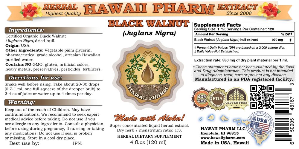 Black Walnut (Juglans Nigra) Tincture, Organic Dried Hull Powder Liquid Extract, Hei Che Tao, Herbal Supplement 4 oz