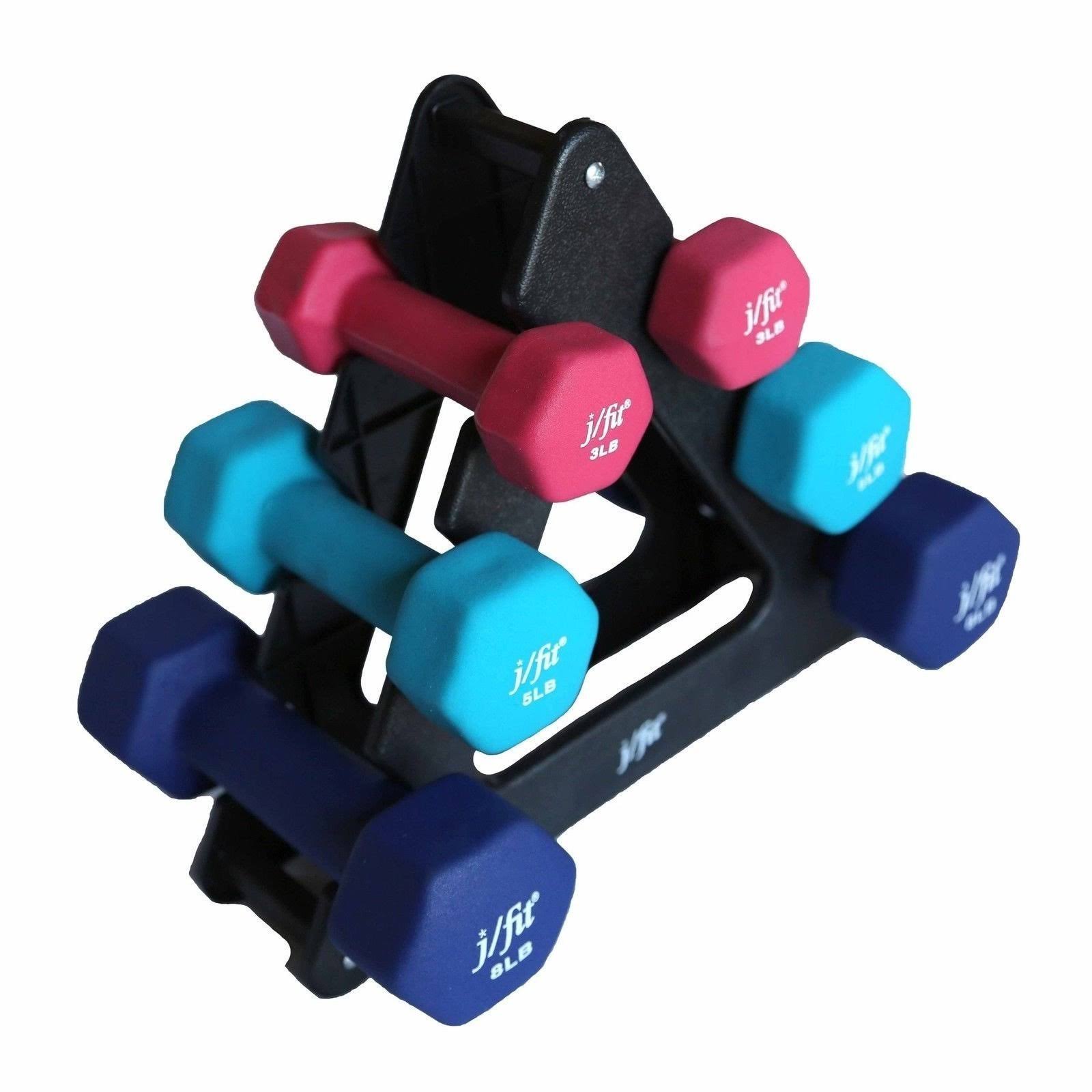 J/fit Dumbbell Set w/Durable Rack | Solid Design | Double Neoprene Coated