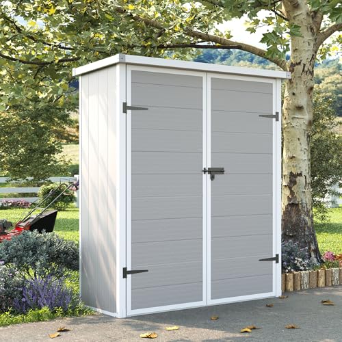 UDPATIO 38 Cu.ft Resin Outdoor Storage Shed, Vertical Tool Shed with Shelving Brackets for Patio Pool Lawn Garden, Grey
