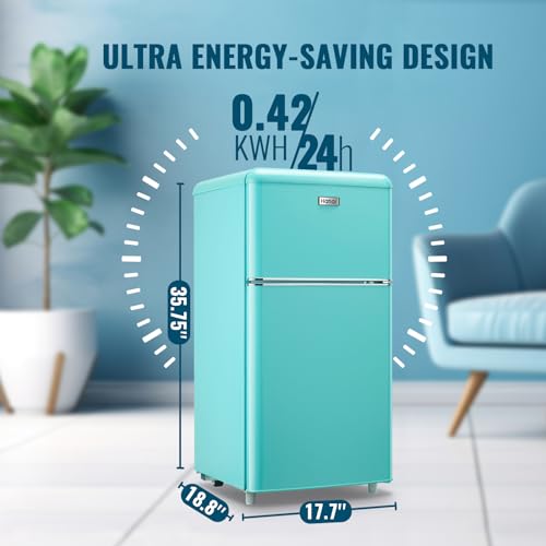 WANAI Compact Refrigerator 3.2 Cu.Ft Classic Retro Refrigerator 2 Door Mini Refrigerator Adjustable Remove Glass Shelves Refrigerator Suitable for Dorm Garage and Office