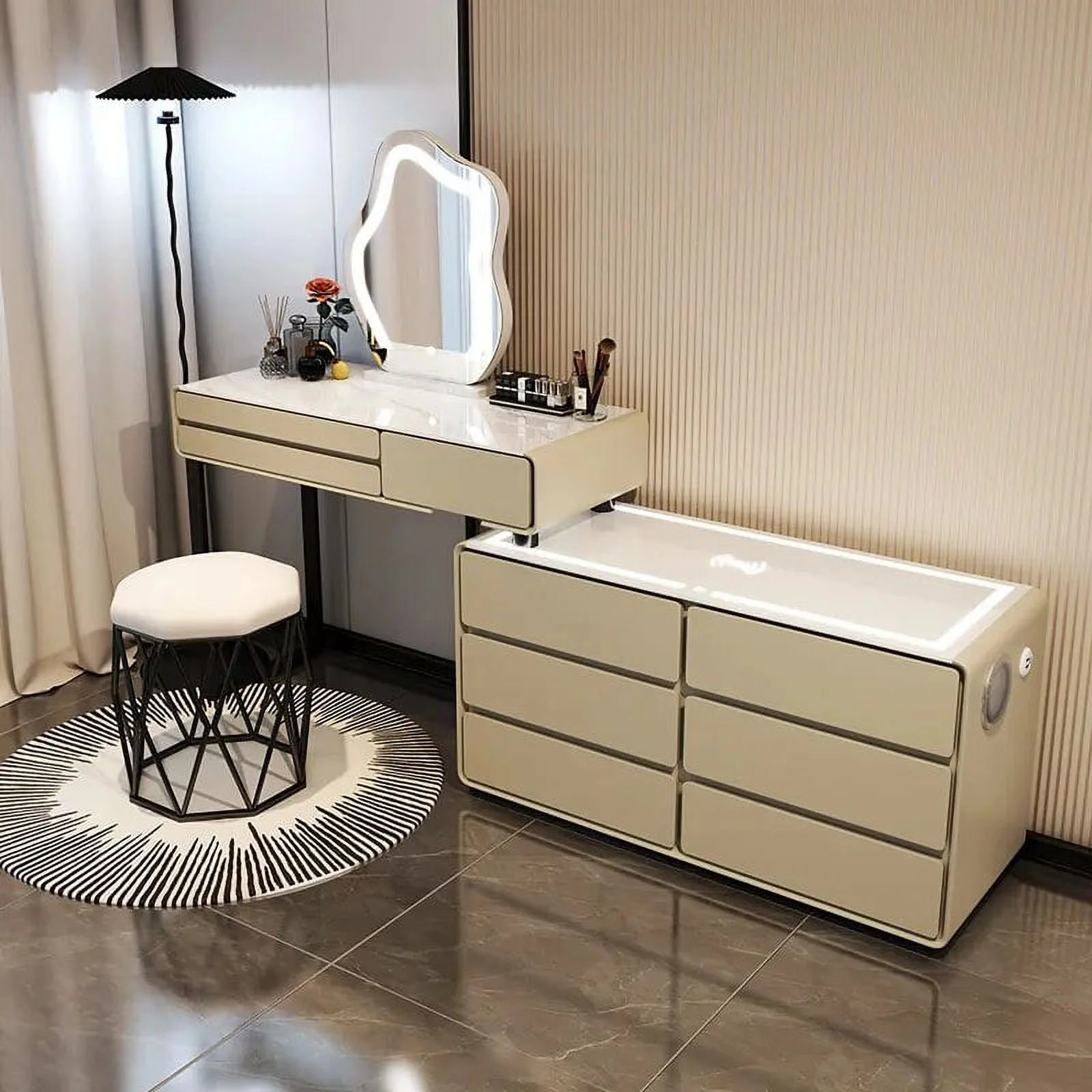 Vanity Bedroom Dressing Table Makeup Mirror Nordic Modern Dressing Table Wood Storage Coiffeuses De Chambre Home Decoration