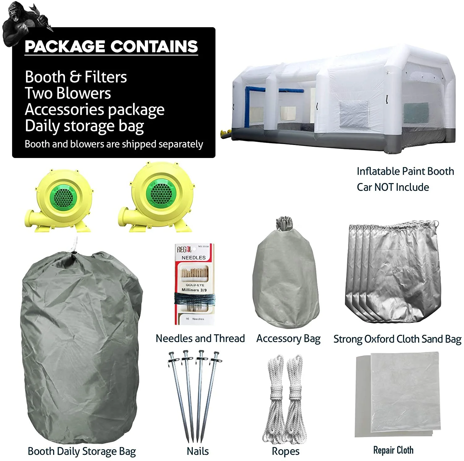 GORILLASPRO Inflatable Paint Booth 33X20X15Ft Inflatable Spray booth More Durable Portable Blow Up Painting Tent With 2 Big Blowers