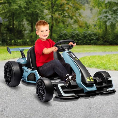 24V Electric Go Kart,300W Powerful Drift Kart for Kids, Electric Pedal Kart,with 300W Strong Motor, Drift/Sport Mode, Big Battery, Eva Tire,Length Adjustmen for Outdoor Racing Toy-White