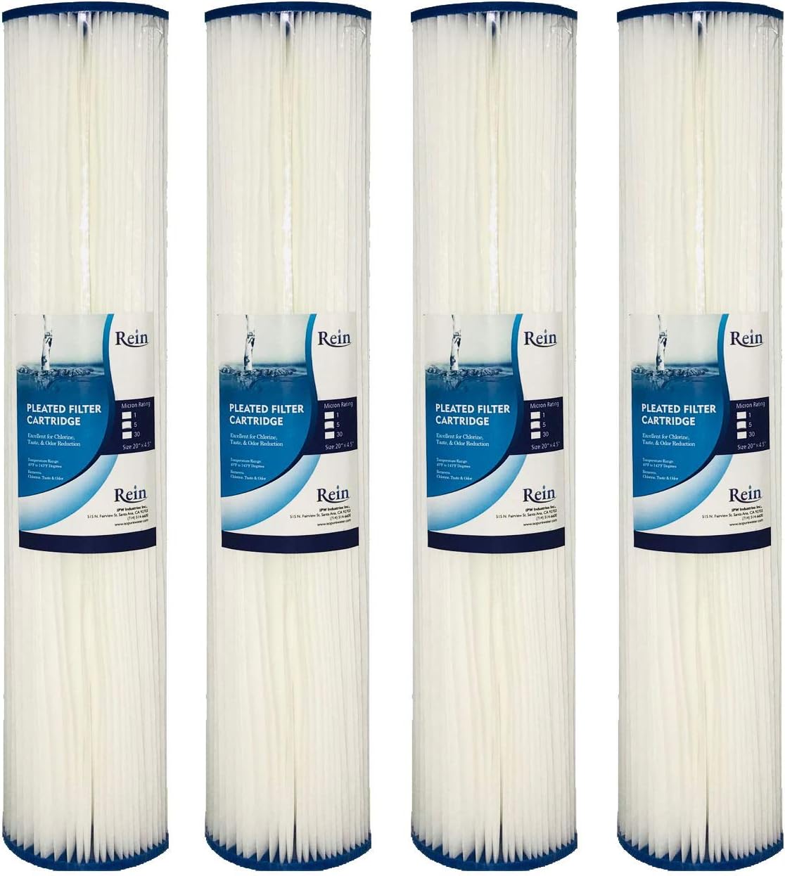 Pack of 4 - Whole House 20" x 4.5" Full Flow Pleated Polyester Sediment Filter Replacement Cartridge 30 Micron - Compatible with Pentek R30-20BB