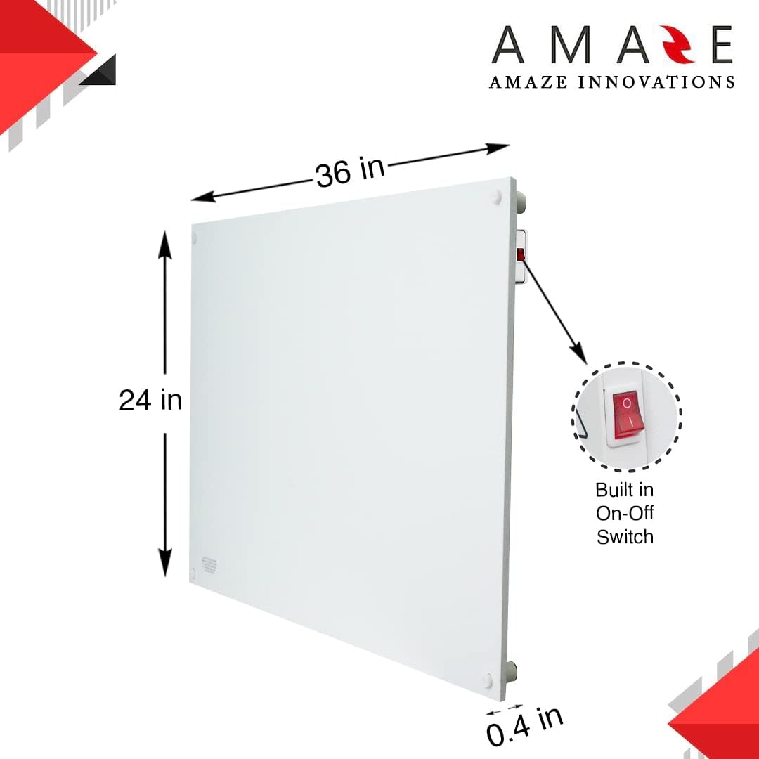 Amaze Heater Maxi 600W Convection Wall Mount Space Heater Panel - Ideal for 200 Sq Ft Room - 600Watts/120V Electric Heater - AH600USMX
